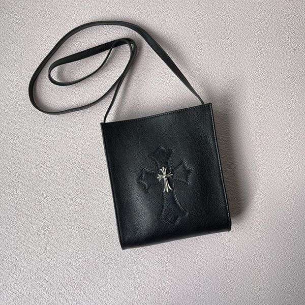 Very popular Chrome Hearts Square Pocket CH Cross Fake Leather Shoulder Bag Black Kua84131