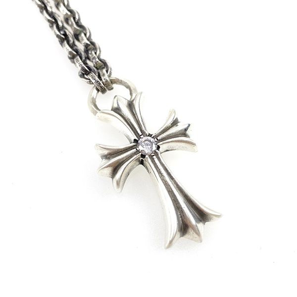 CHROME HEARTS COPY CH◆Silver CH Cross Necklace◆Diamond Kuz96129