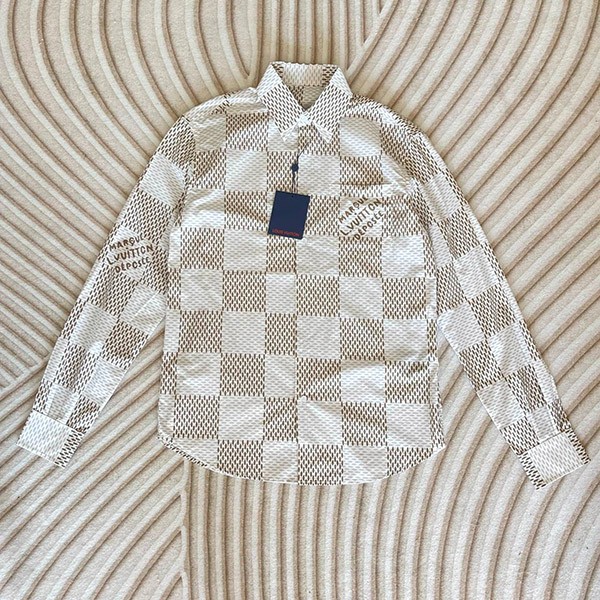Hard to find Louis Vuitton Damier shirt replica long sleeve logo cotton 1AFJD9