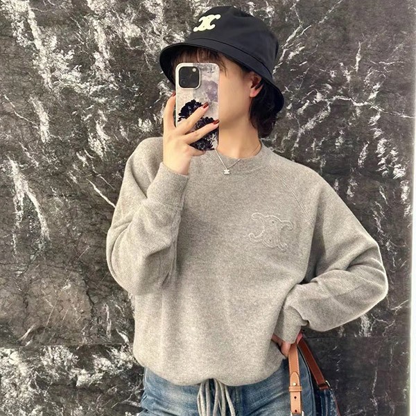 Rare Celine Fake Triomphe Crew Neck Sweater Ceq63434