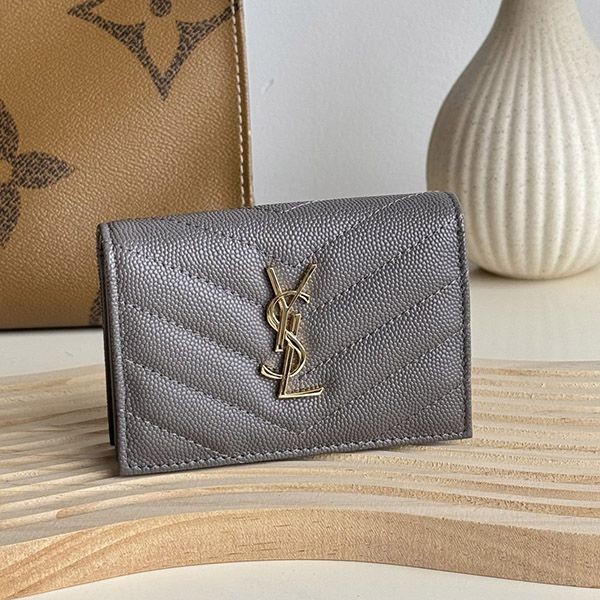 Recommended N-grade Saint Laurent YSL Gold Logo Origami Replica Matelasse Mini Wallet Saj33579