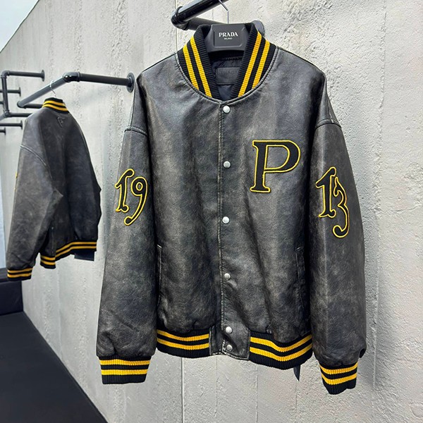 Recommended Prada patched leather bomber jacket replica pua66778