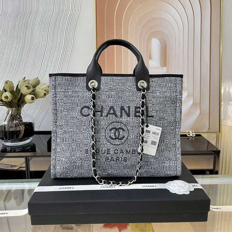 Chanel Replica Tote Bag Deauville Line Logo Canvas 2way Bag shk86393