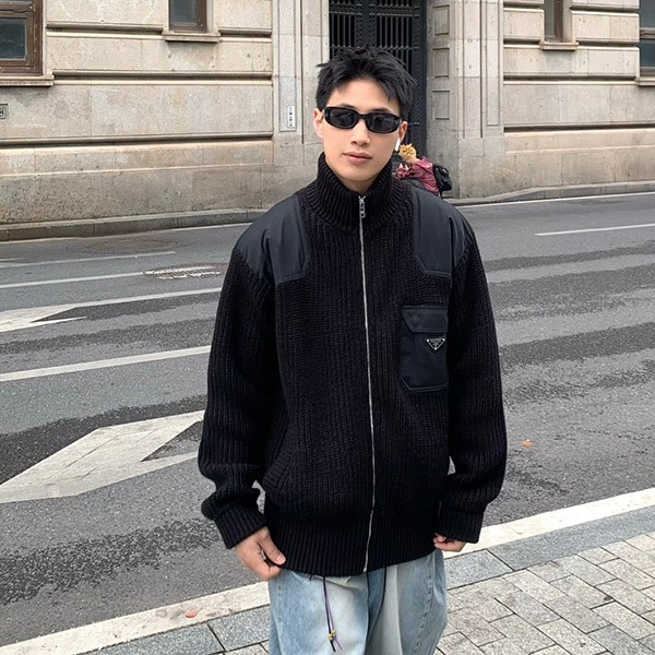 Prada zip-up high neck cardigan copy UMG335