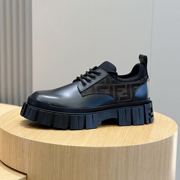 Attention ★ Fendi lightweight lace-up sneakers copy thick sole leather black logo Force fef58698