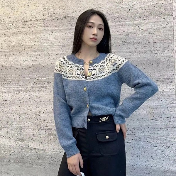 Attention! Celine Triomphe Cardigan Replica Fair Isle Wool Cei10140