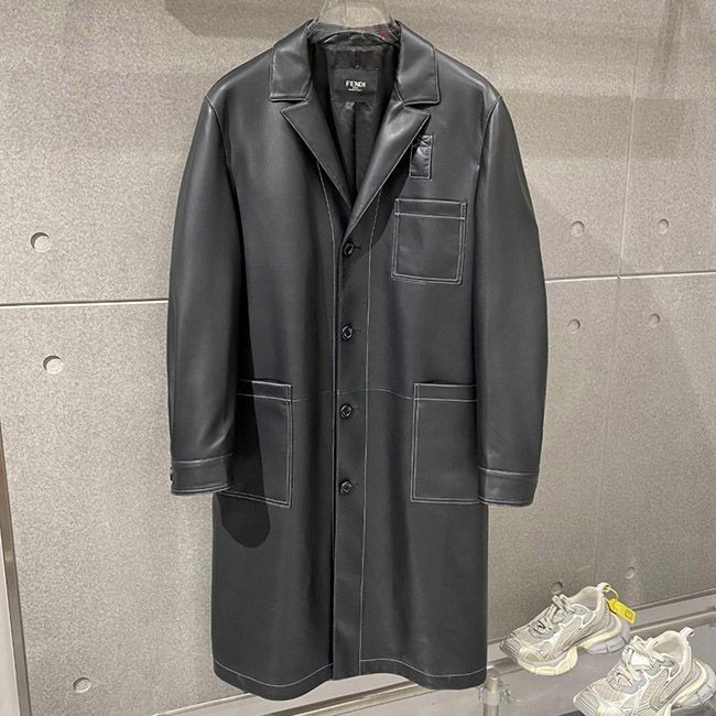 Fendi Coat Replica Black Plonge Leather Overcoat feu82007