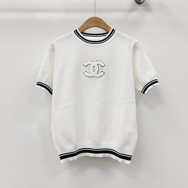 Limited quantity! Chanel CC embroidered round neck short sleeve fake she65525