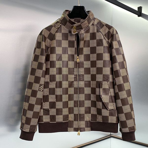 24AW Louis Vuitton Replica Leather Jacket Brown Damier 1AFILP 24AW Louis Vuitton Replica Leather Jacket Brown Damier 1AFILP