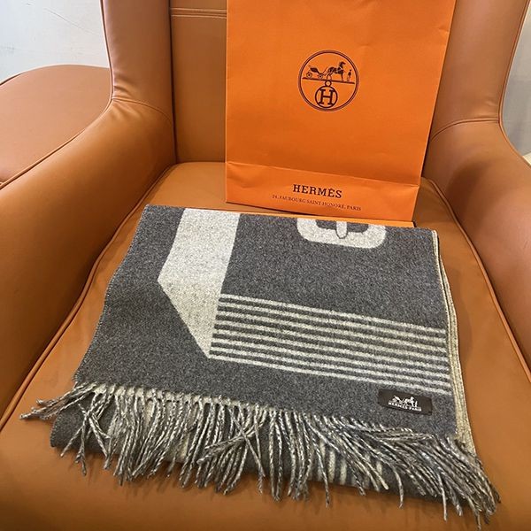 [HERMES] Stole copy Casaque Sangle a Boucle cashmere fringe era17054