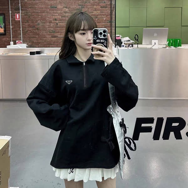 Secured Prada knockoff Re-Nylon x cotton pique zip-up long sleeve polo shirt pub43397 Secured Prada knockoff Re-Nylon x cotton pique zip-up long sleeve polo shirt pub43397