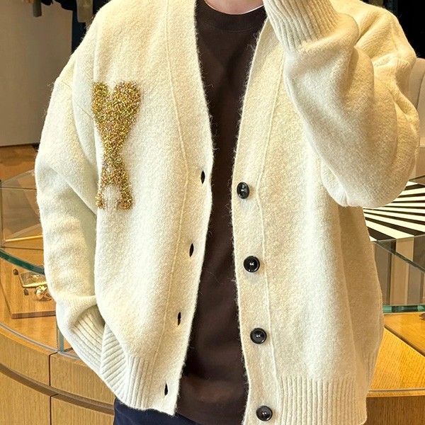 ★Ami Paris★Big Heart Logo Wool Knit Cardigan Fake★ amj42877