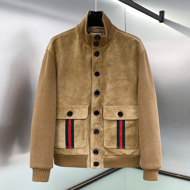 Gucci suede bomber jacket with web stripe replica guo91144 with tracking Gucci suede bomber jacket with web stripe replica guo91144 with tracking