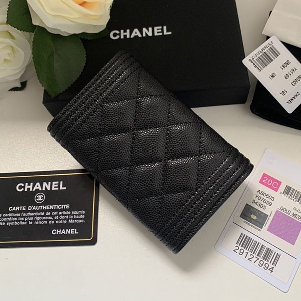 n-grade recommended chanel caviar skin card case fake wallet shd06785