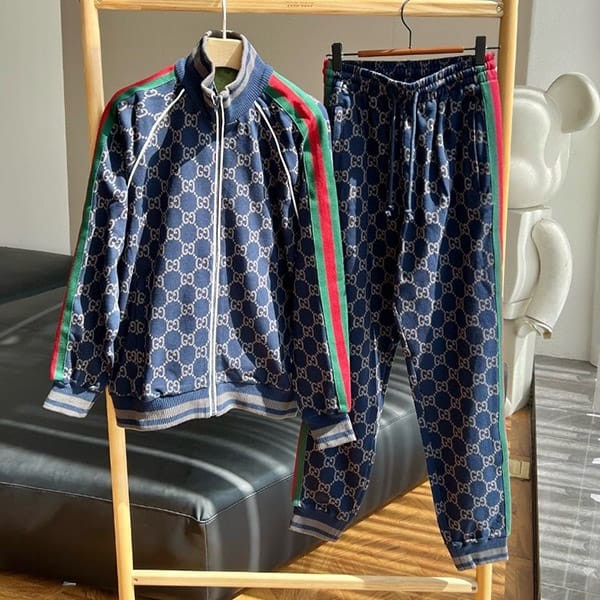 Recommended Gucci GG Cotton Jersey Jacket Replica Top and Bottom Set guo01501