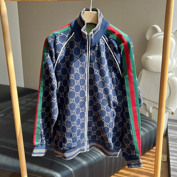 Recommended Gucci GG Cotton Jersey Jacket Replica Top and Bottom Set guo01501