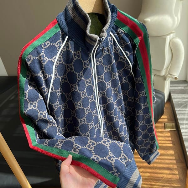 Recommended Gucci GG Cotton Jersey Jacket Replica Top and Bottom Set guo01501