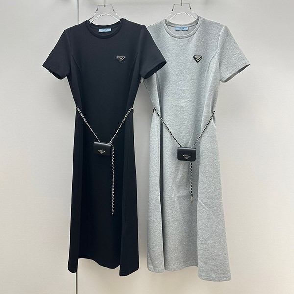 Fake Prada Logo Cotton Jersey Maxi Dress 2 Colors puh50729