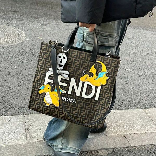 Fendi x FRGMT x POKEMON Brown FF Tote Bag fer41667