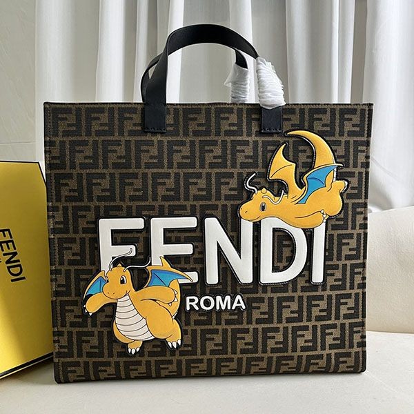 Fendi x FRGMT x POKEMON Brown FF Tote Bag fer41667