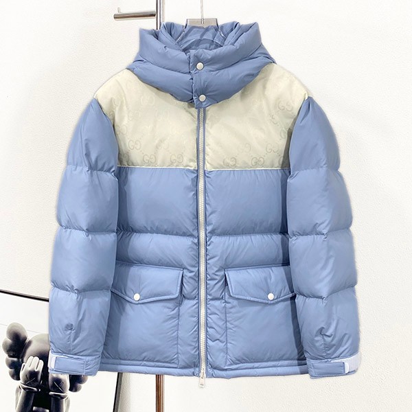 Gucci Down Jacket Replica Nylon with GG Inserts Blue 762558Z8BNG1121 Gucci Down Jacket Replica Nylon with GG Inserts Blue 762558Z8BNG1121