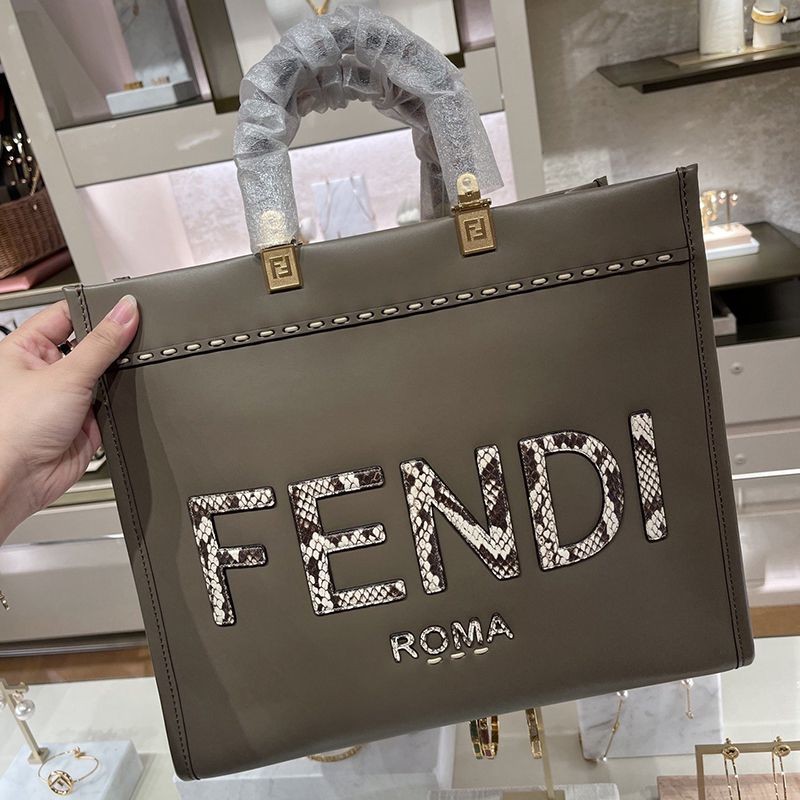 Eye-catching color Fendi replica Sunshine Medium Grey Leather/Elaf Leather Shopper 8BH386AHN5F1FEN
