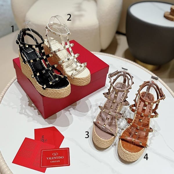 Best Price Challenge Valentino N Grade Wedge Sandals 95mm Rockstud Natural 4 Colors Vuz73971