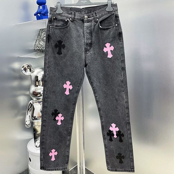 Extremely rare! Chrome Hearts Crosspatch Replica Washed Denim Pants Kuk04983