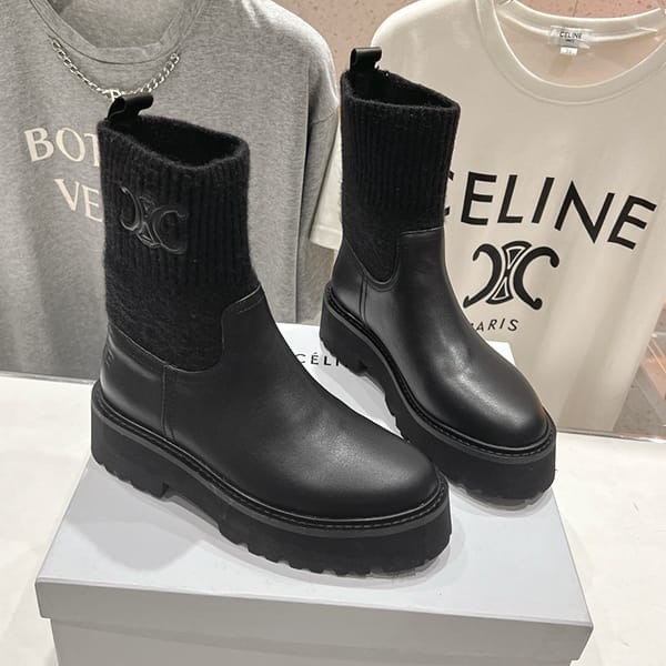 Secured Celine Replica Rubber & Calfskin Mid Rain Boots 2 Colors deu94307
