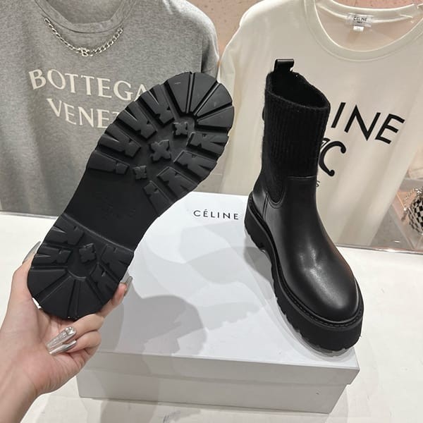 Secured Celine Replica Rubber & Calfskin Mid Rain Boots 2 Colors deu94307
