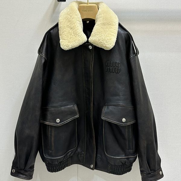 Super limited edition? Miu Miu shearling trim leather jacket replica myu06779 Super limited edition? Miu Miu shearling trim leather jacket replica myu06779
