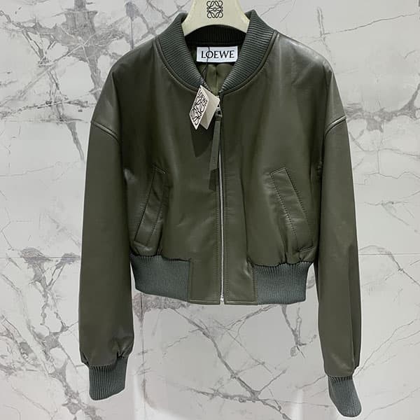 Lowest price challenge Loewe green leather jacket replica low39796