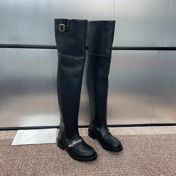 Boutique Dior Replica D-Quest Black Calfskin Thigh High Boots deq77172