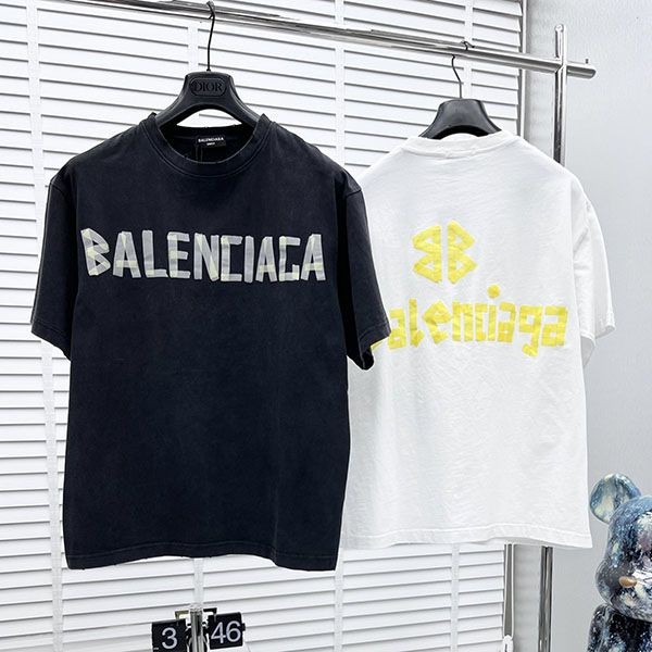 Perfect gift: Balenciaga Tape Type T-shirt, fake logo, short sleeve, cotton, 2 colors, bap73141 Perfect gift: Balenciaga Tape Type T-shirt, fake logo, short sleeve, cotton, 2 colors, bap73141