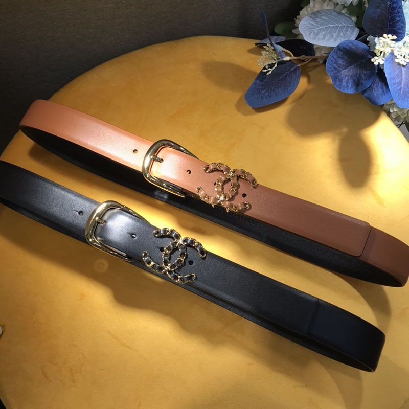 Rare Chanel CC logo lambskin belt replica 30mm 2 colors shf09210