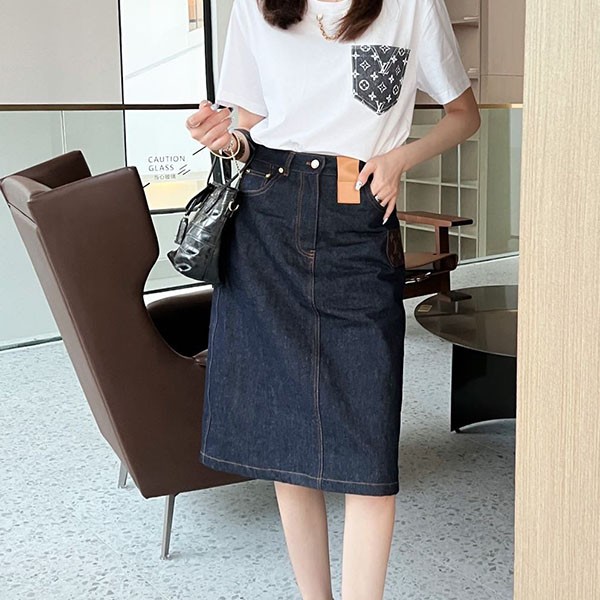 [Louis Vuitton Replica] Indigo Blue Denim Monogram Skirt 1ABBPV