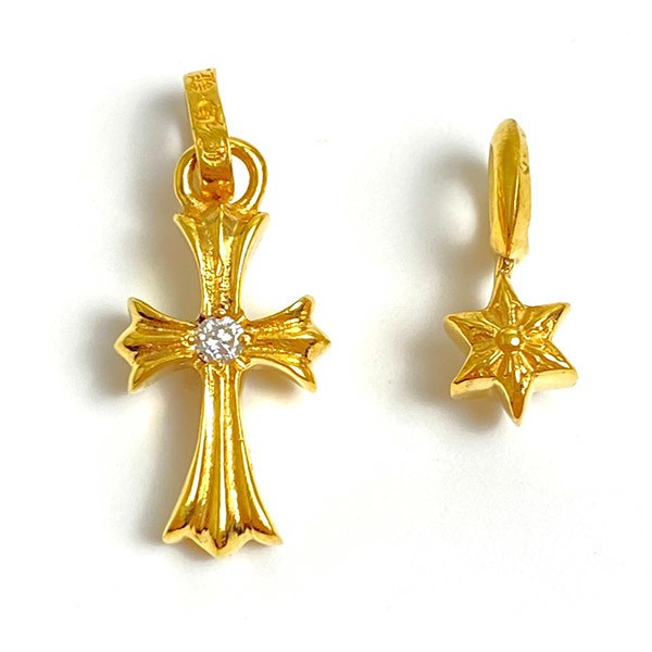 +Chrome Hearts Replica+ Gold Cross Diamond Pendant Stack Star Charm "Yellow Gold" Kus79669