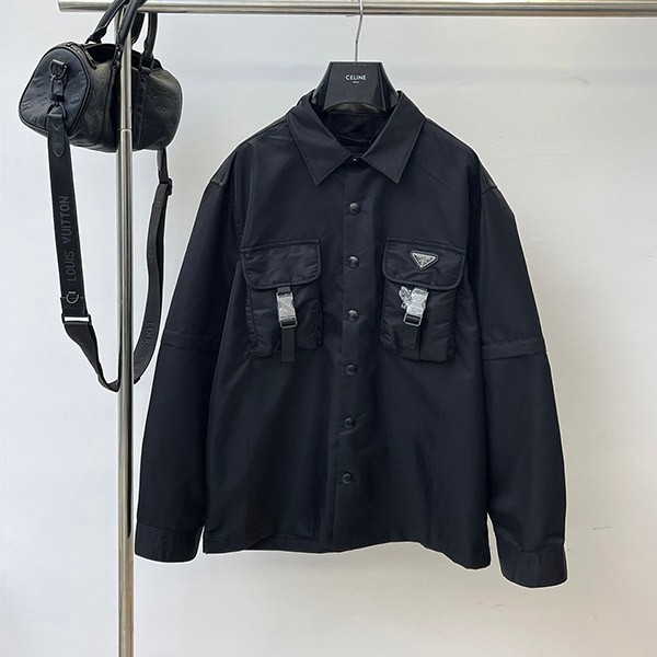 Prada logo patch buttoned jacket replica pux50944 Prada logo patch buttoned jacket replica pux50944