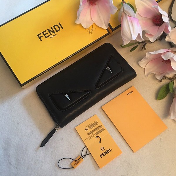 Fendi Bag Bugs Replica Black Leather Long Wallet fee30631