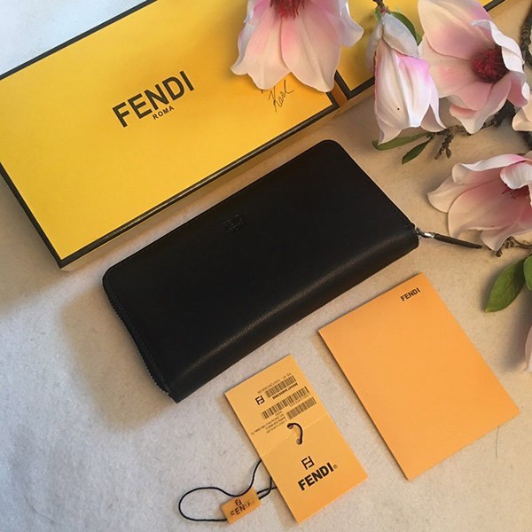 Fendi Bag Bugs Replica Black Leather Long Wallet fee30631