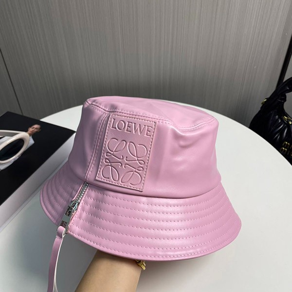 Very popular! Loewe Anagram Logo Patch Replica Leather Bucket Hat los63649