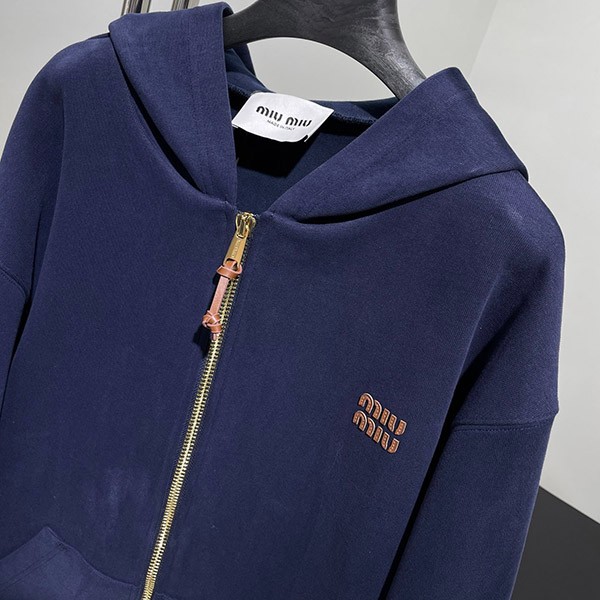 Recommended Miu Miu Hoodie Replica Logo Embroidered Hoodie Top and Bottom Set myk80866