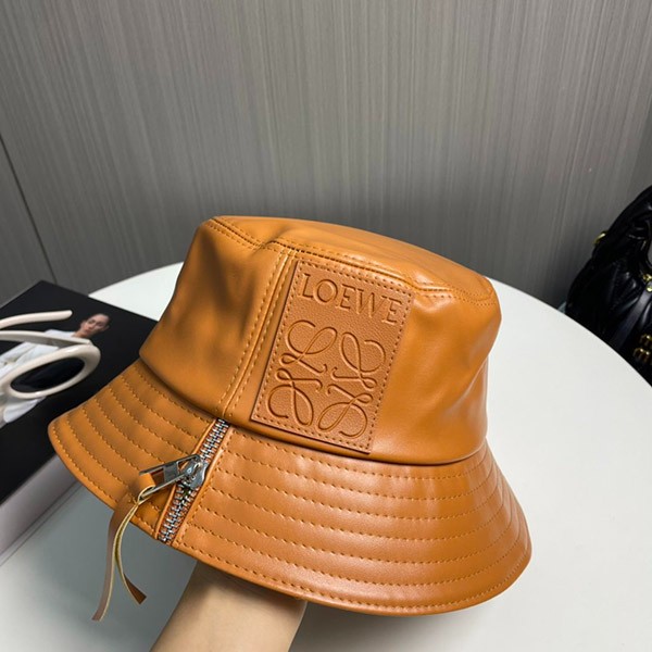 [Great Deal] Loewe Anagram Logo Patch Leather Bucket Hat, Cheap, lot16588