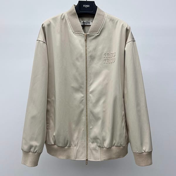 Perfect gift: Miu Miu replica Panama cotton bomber jacket with embroidered logo myd71016 Perfect gift: Miu Miu replica Panama cotton bomber jacket with embroidered logo myd71016