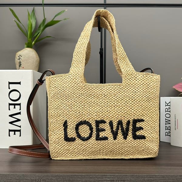 Hard to find Loewe replica small logo raffia tote bag lok79852