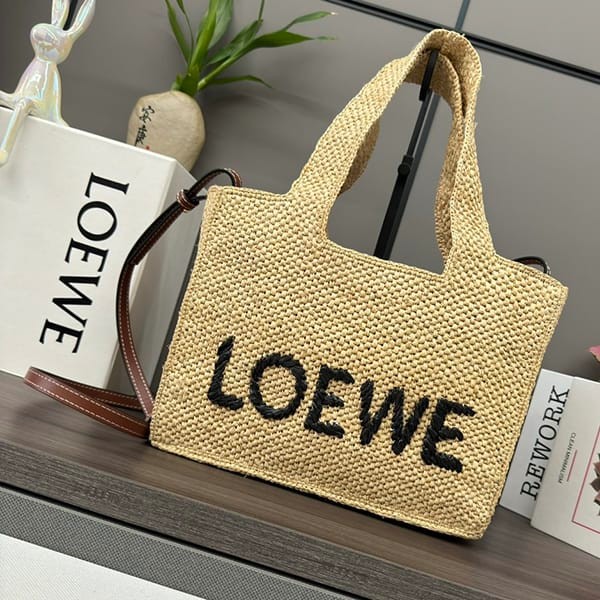 Hard to find Loewe replica small logo raffia tote bag lok79852