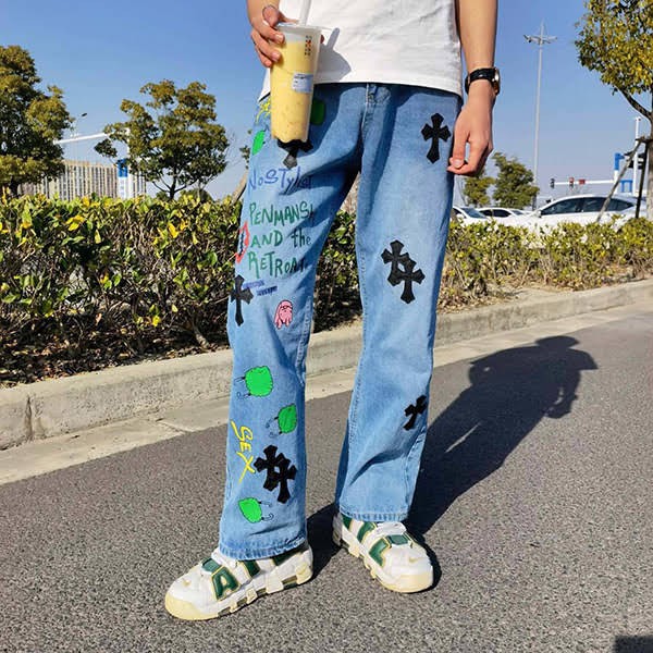 Chrome Hearts Replica Cemetery Cross Denim Pants Kuc25733