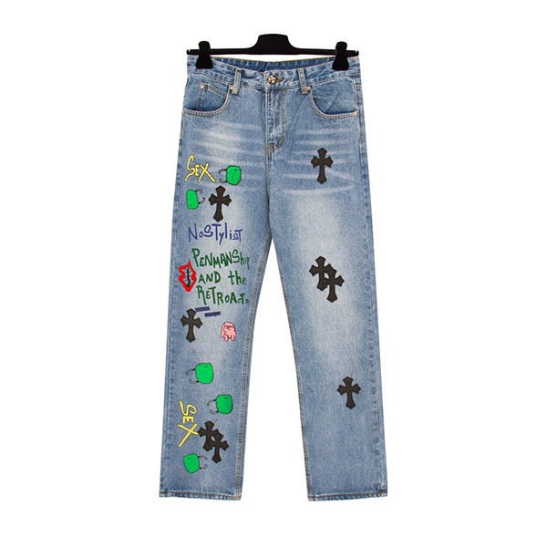 Chrome Hearts Replica Cemetery Cross Denim Pants Kuc25733
