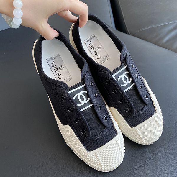 [Cute? New] Replica Chanel Canvas Sneakers Black shd40532