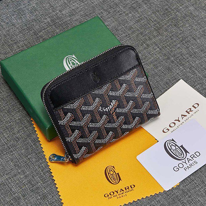 Not available in Japan Goyard Round Zip Coin Case MINI Wallet Replica Black Tan Got84026